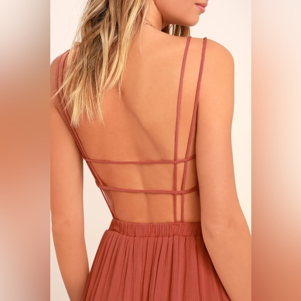Lulus Lost in Paradise Rusty Rose Maxi Dress Size Medium - Picture 3 of 16